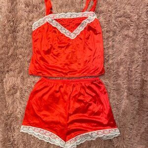 Jennifer Dale vintage red with lace lingerie shorts and top, sz 11, never worn